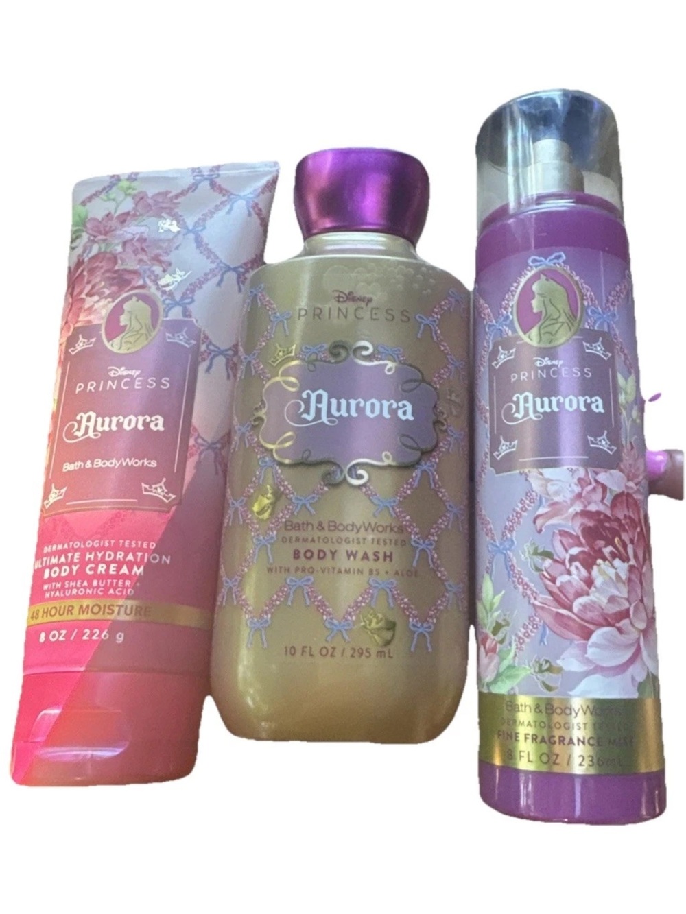 Bath & Body Works Aurora Disney Princess Body Mist Body Wash & Cream Set of 3